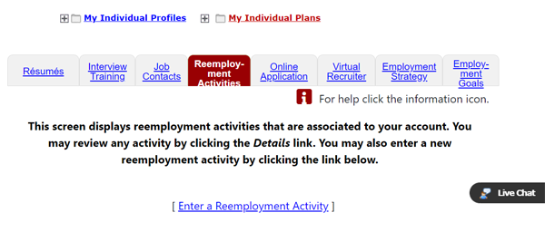 Enter a Reemployment Activity